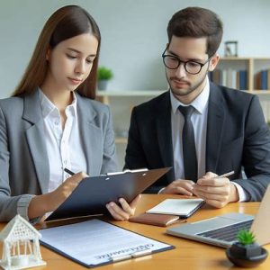 reviewing an insurance doc with a lawyer